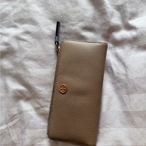 Tory Burch Beige Leather Wallet with Gold Accent
